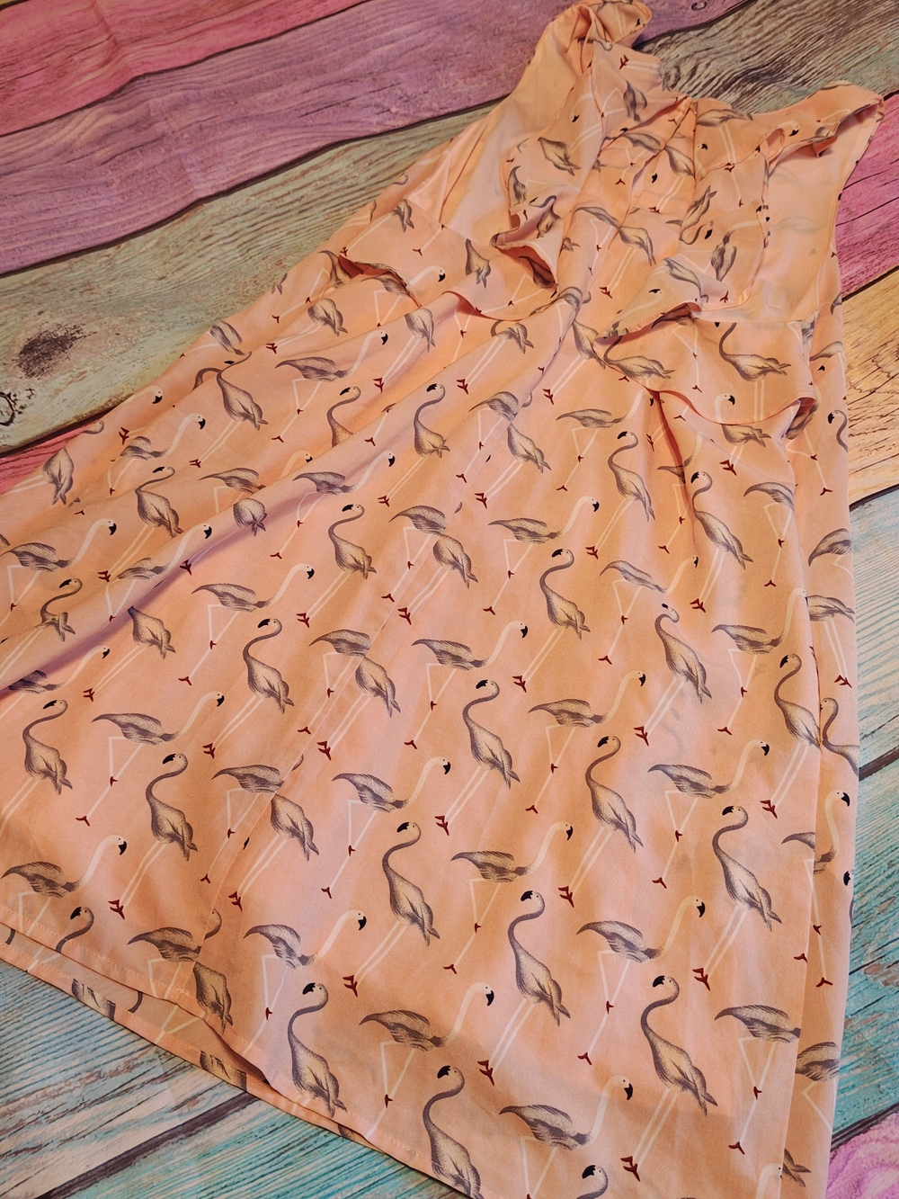 Medium Entro Peach Flamingo Print Dress #1592 - Picture 4 of 4